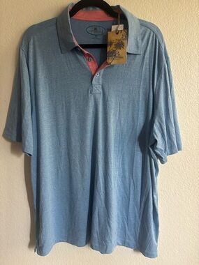 Island Republic Light Blue Polo with Coral Placket